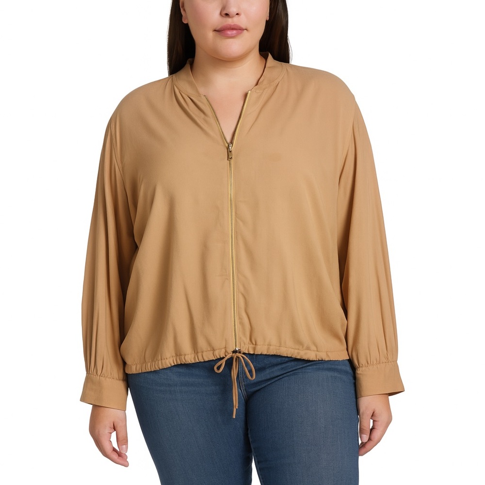 Anthropologie Melrose & Market Lightweight Rayon‎ Bomber Jacket Size L Tan